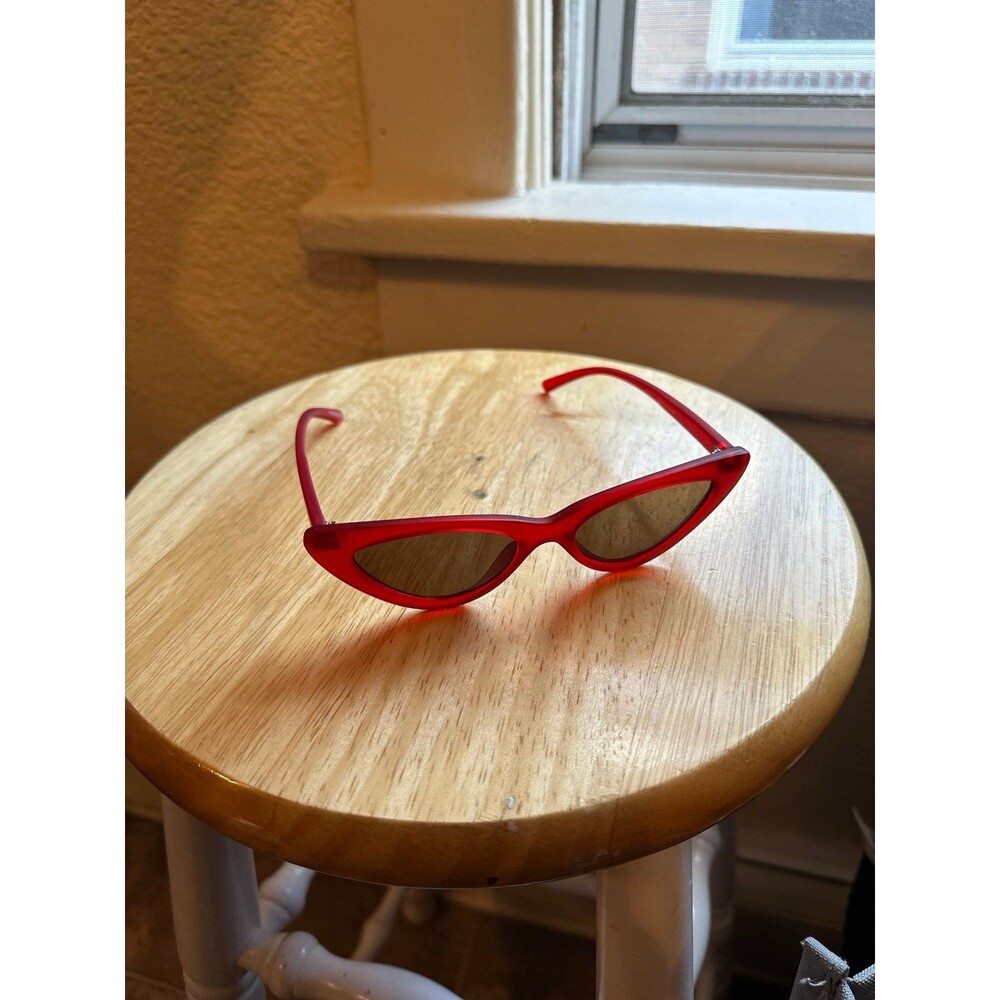 Womens Futuristic Retro Narrow Goth Cat Eye Plastic Sunglasses Red